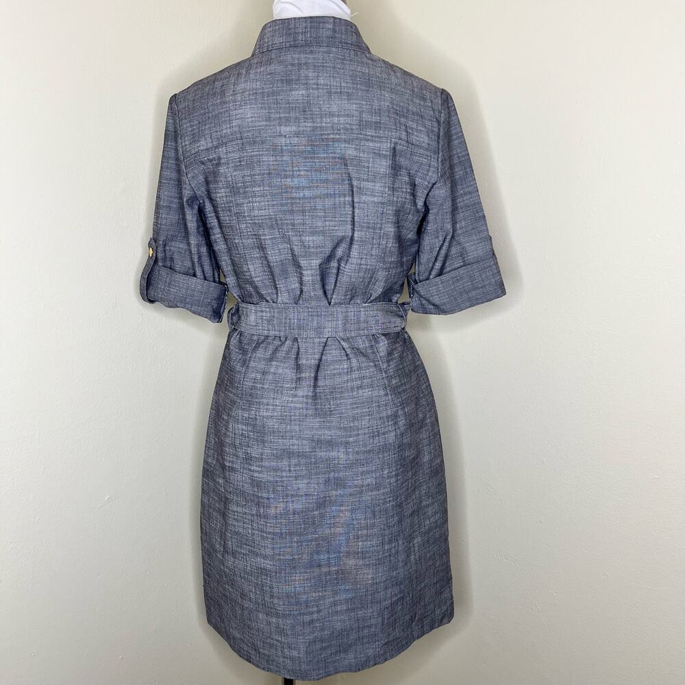 Sharagano Venice Shirt Dress 12 Blue Denim Twill Half Zip D Ring Belted Cotton - Picture 5 of 9